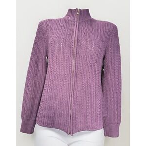 St. John Size Small Wool Purple Knit Zip‎ Up Cardigan EUC
